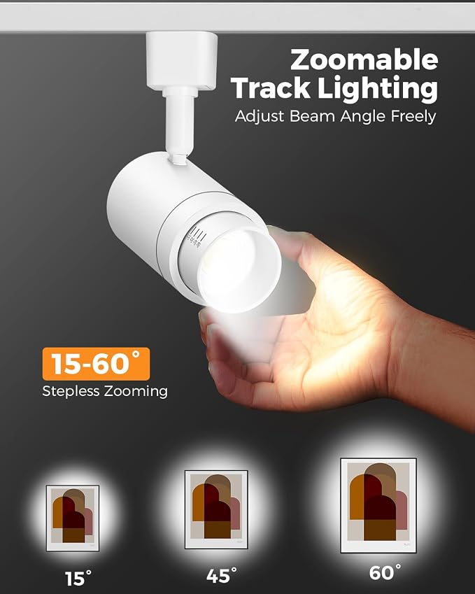 Zoomable 8-Light LED Track Lighting Kit with 6.6FT H Track Lighting Rail & Floating Canopy Connector, Modern Kitchen Track Lighting Fixtures Ceiling Spotlight, 12W Track Heads 3000K White