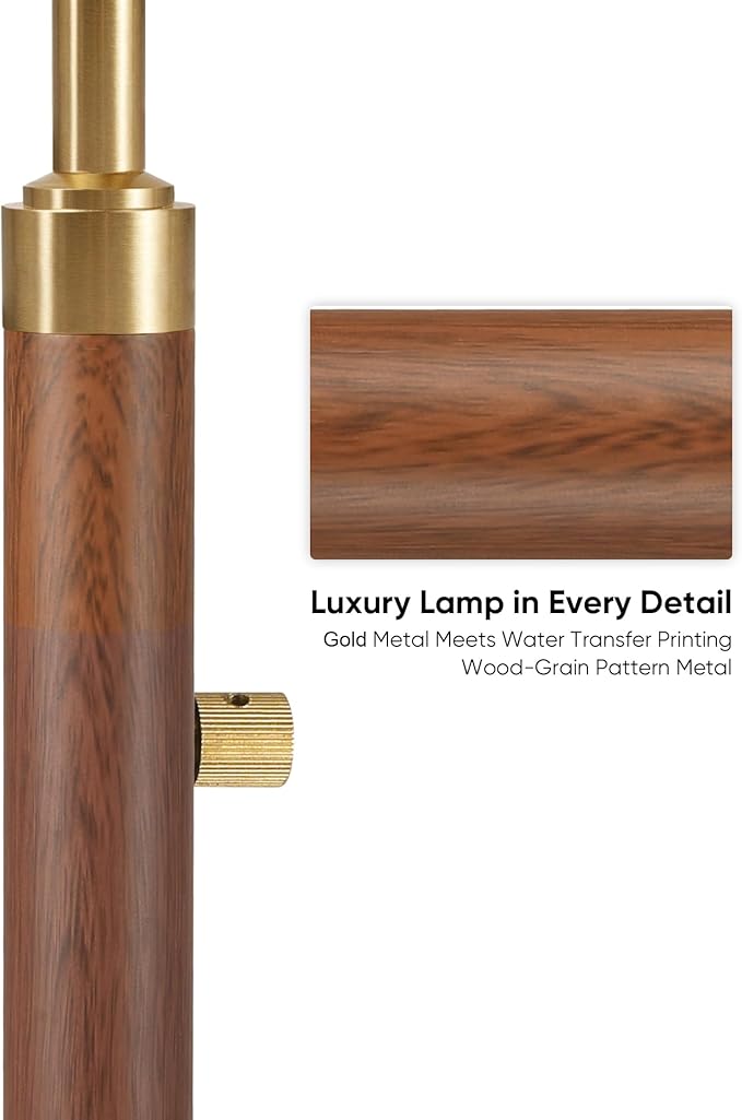 Dimmable Floor Lamp for Living Room, 65" Tall Metal Standing Lamp with LED Bulb, Mid Century Modern Arc Floor Lamp with Linen Shade for Bedroom, Reading Room, Office & Nursery, Gold and Walnut Color