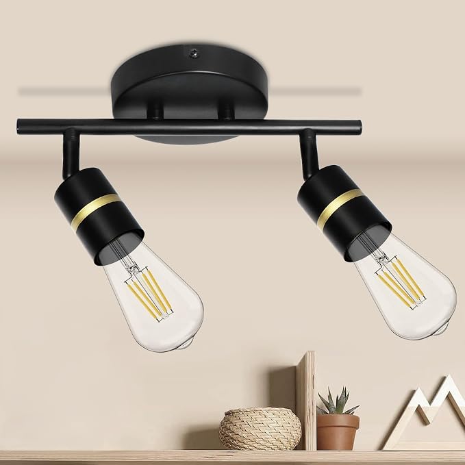 HiBay 2-Light Track Lighting, Rotatable Ceiling Spotlight, Black Gold, E26 | 2 heads for a small accent area, adjustable black-gold design aims light where needed, E26 base for your own bulbs