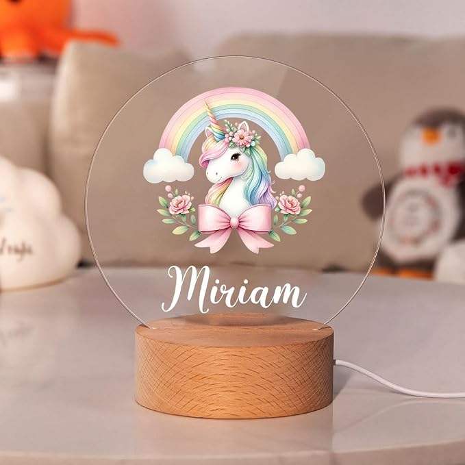 Personalized Rainbow Unicorn Night Light for Kids, Custom Name LED Light 17 Patterns Option Nursery Decoration