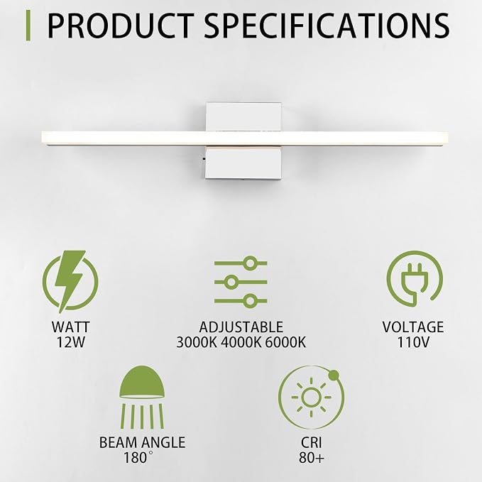 24 Inch LED Bathroom Vanity Light, 3CCT 3000K/4000K/6000K Bathroom Lighting Fixtures Over Mirror, IP44 Modern Chrome Wall Sconce for Bathroom Makeup Dressing Room
