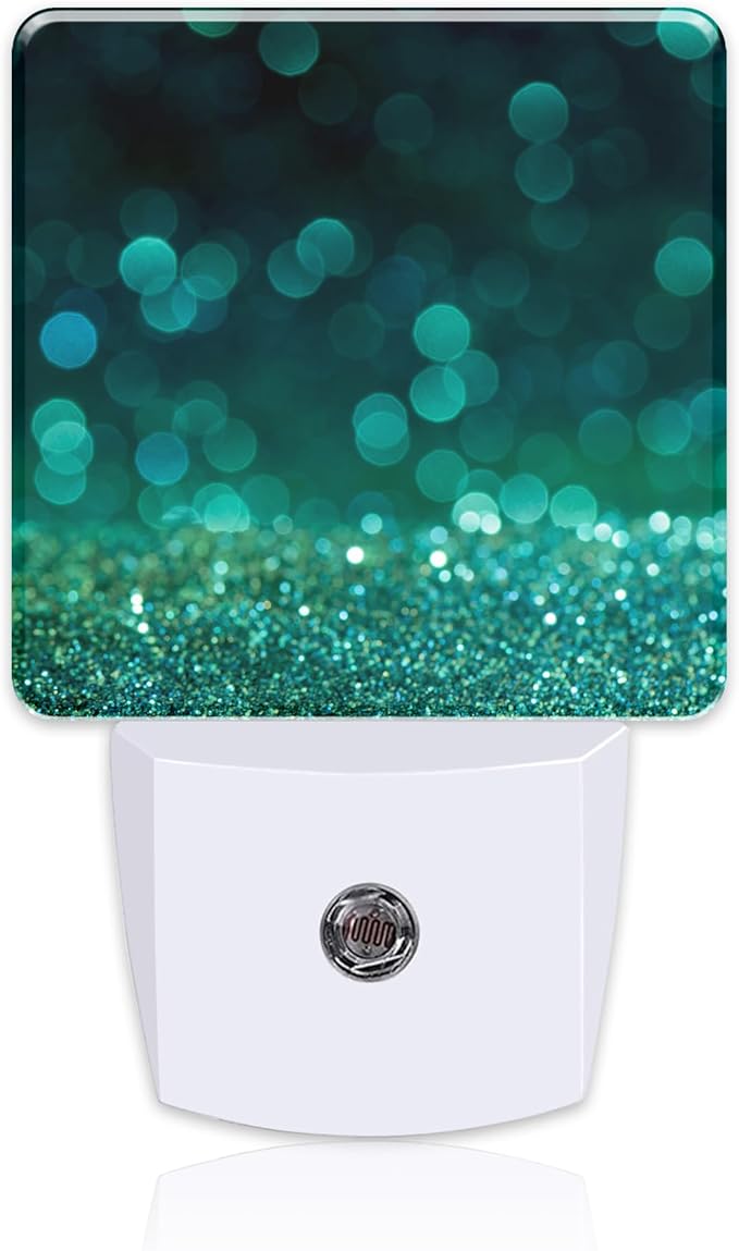 Green Gold Glitter Night Light - Plug into Wall, Green Sparkle Shining Lights Dusk to Dawn, 0.5w Energy Saving Sleep Friendly Night Light for Kids Boys Girls Home Decor
