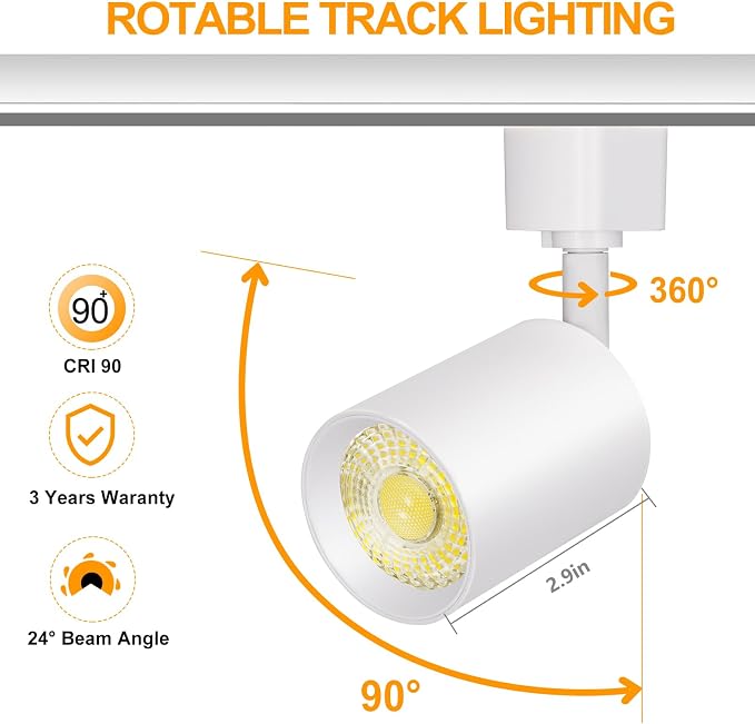 VANoopee 10W Dimmable LED Track Lighting Heads H Type, White, Pack of 6 | Track Light Replacement Fixtures, Bright 3000K Warm White, Ceiling Spotlight for Accent Task Art, Flicker Free CRI90+ 800lm