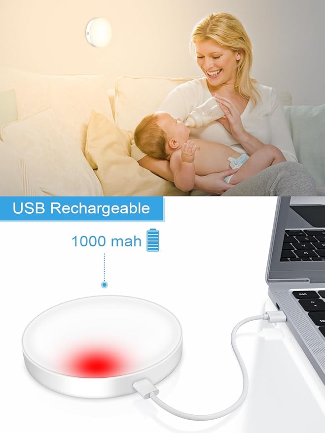WILLED 3000K Dimmable Touch Lights, Battery Rechargeable Tap Lights, Magnet Stick on Closet Light, Portable LED Puck Night Lights for Cabinet, Wardrobe, Counter, Kitchen, Bedroom (2 Pack)