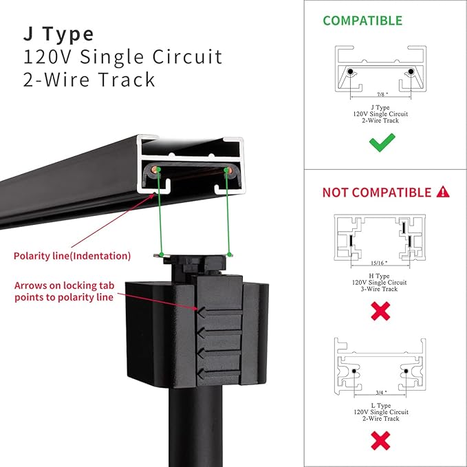 mirrea J Type Track Lighting Head to E26 Medium Screw Base Adapter Light Direction Adjustable Pack of 6 (Black)