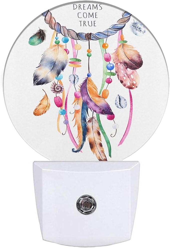 EKOBLA Dream Catcher Night Lights Plug into Wall Tribal Feather Wreath Floral Boho Circle Night Light Home Wall Decor Round Lamp for Boys Girls Led Night Light Dusk to Dawn Sensor
