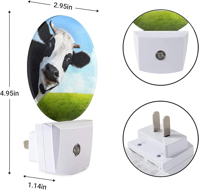 EKOBLA Milk Cow Night Light Farm Animal Black and White Cow Green Grass Blue Sky Night Lights Plug into Wall Auto on/Off Led Nightlight for Bedroom Bathroom Living Room Kitchen Hallway