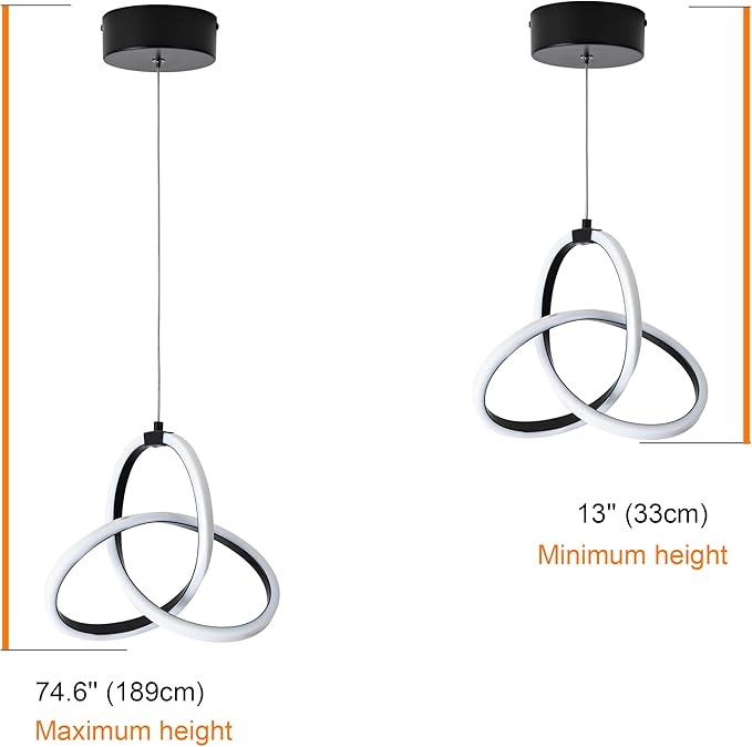 MAYNA Modern Spiral LED Chandelier, 6000K Daylight Pendant Light, Adjustable Height Island Light Fixture for Bedroom, Cafe, 1 Pack (Black)