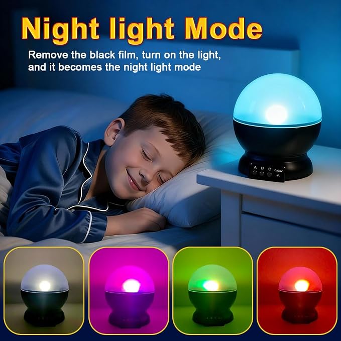 Night Light for Kids, Room Decor for Boys, LED Projector, Rotation Night Light Projector, USB or Battery Operated Star and Moon Lights, Change Color Star Lights (Black)