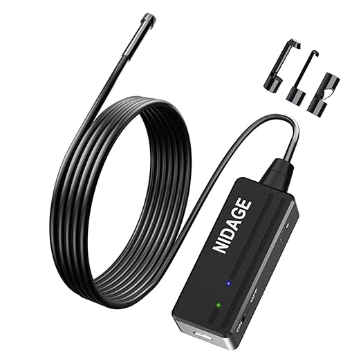 NIDAGE Wireless Endoscope Camera with Light HD Waterproof WiFi Borescope Flexible 5.5MM Automotive Snake Inspection Camera Compatible Android and iOS Smartphones, iPhone, iPad, 4.92FT