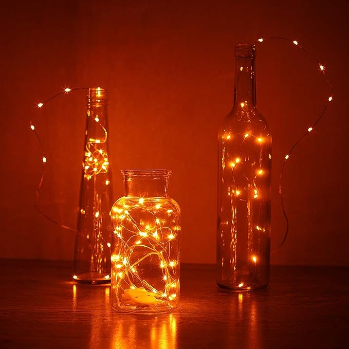 YKB 6 Pack Orange Fairy String Lights Battery Operated Fairy Lights Starry String Lights on 3.3ft/1m Silvery Copper Wire DIY Christmas Decoration Costume Wedding Party Halloween Easter