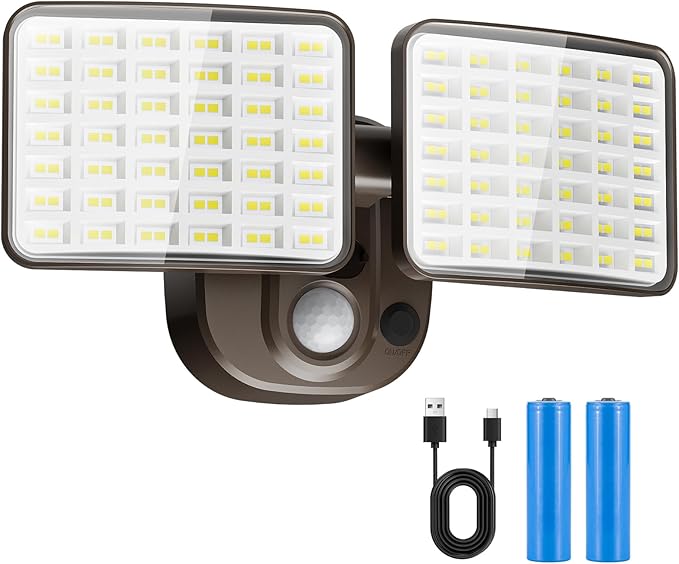 Rechargeable Battery Operated Motion Light 2500LM & 4000LM Motion Sensor Security Light(1-3 Months Endurance) USB Charging LED Flood Light Outdoor (Brown) 1 Pack