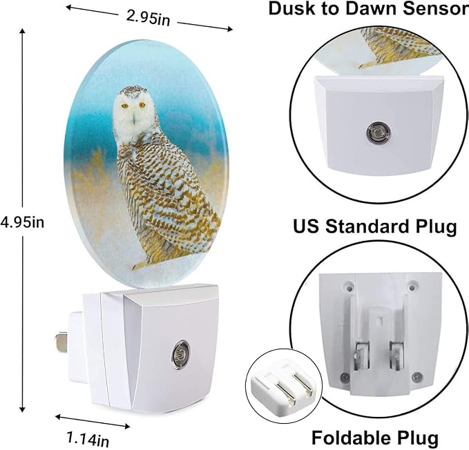 Snowy Owl Night Lights Plug into Wall Bird in Wild LED Dusk to Dawn Plug-in Nightlight Auto Sensor for Bedroom Bathroom Hallway Living Room