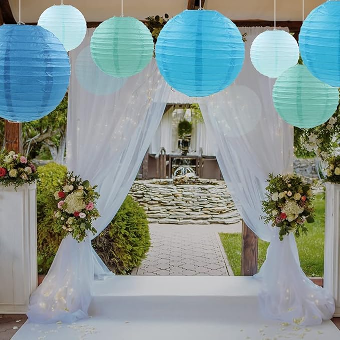 Blue Paper Lanterns 12 Pcs Assorted size of 6" 8" 10" 12" Chinese Round Paper Hanging Decorations Lanterns Lamps for Home Decorations, Parties, and Weddings