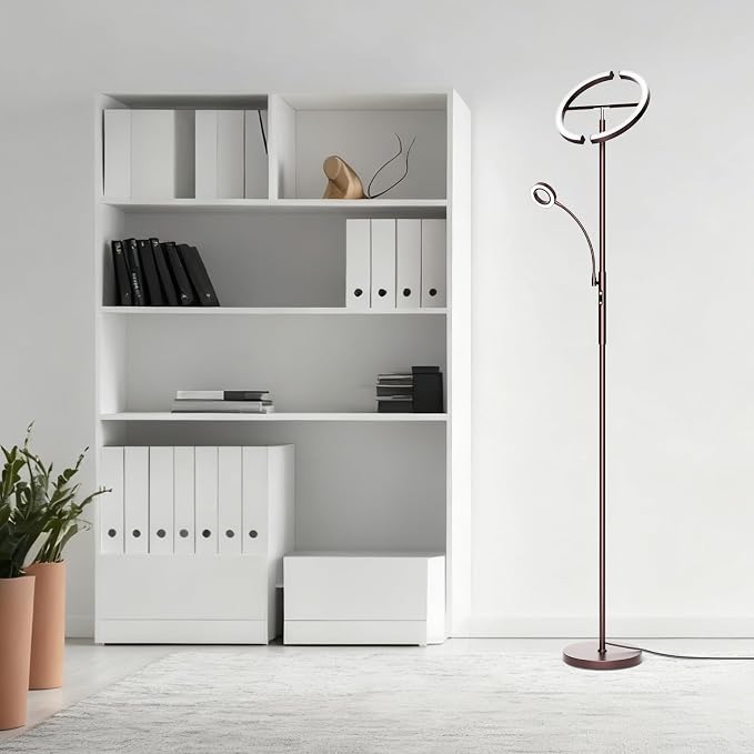 2-in-1 Brown LED Floor Lamp - 69" Dimmable Torchiere Standing Lamp with Remote Touch Control, 29W Bright Modern Floor Reading Lamp Pole Light for Living Room Bedroom Office Corner