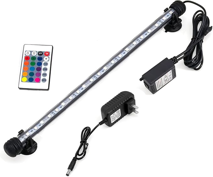 15 inches LED Aquarium Light, Fish Tank Light Underwater Light Submersible Crystal Glass Lights, 21 LED Beads 16 Colors 4 Modes Brightness Adjustable Memory Function IP68 Waterproof, 15"