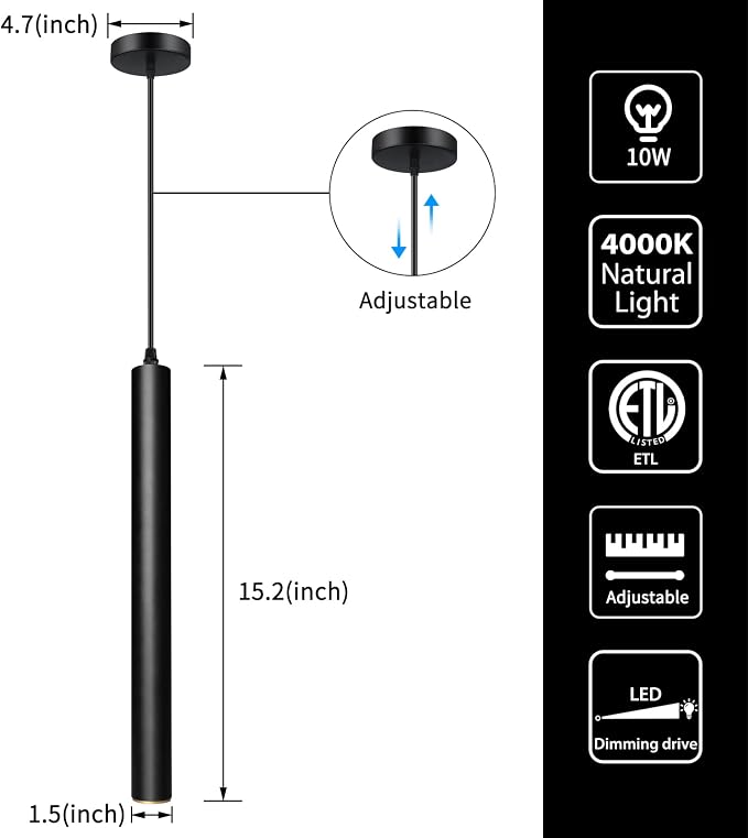 Modern Pendant Lights 4000K LED Dimmable Pendant Light Fixtures Pendant Lighting for Kitchen Island,Bar,Bedroom, 15.7inch, 10W, ETL, 3Pack