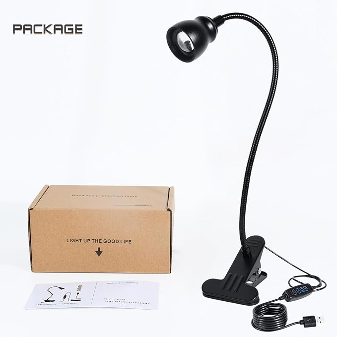 Zoomable Clip on Light, Clamp Reading Light for Dorm Bed Headboard, Dimmable Spotlight with 3 Color Temperature Options, 10 Dimmable Brightness Levels, Adjustable Beam Angle