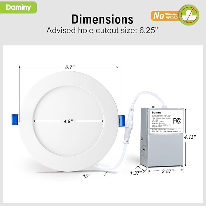 DAMINY 24 Pack 6 Inch LED Recessed Lighting with Junction Box,5CCT,Ultra-Thin Recessed Light,10W 1100LM, Dimmable Canless Wafer Ceiling Light, High Brightness