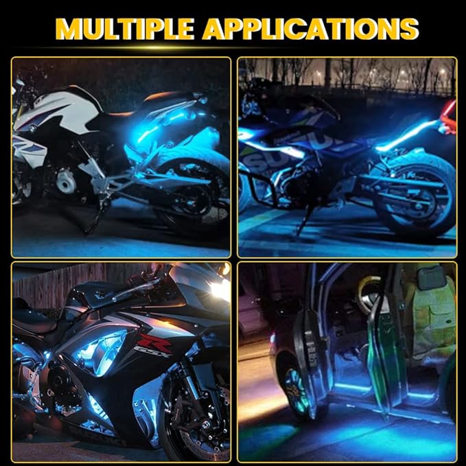 YM E-Bright Led Strip Lights for Cars 27CM 5050 15SMD 300Lumen Waterproof Car Underglow Lights- Motorcycles Golf Cart Boat Led Interior Exterior Lights Strip Decoration DC-12V Ice Blue,Pack of 4