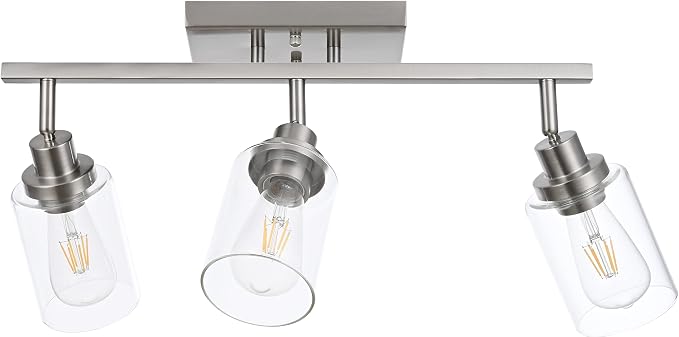 MELUCEE 3 Light Bathroom Vanity Light Brushed Nickel Track Lighting Ceiling | Wall Light Fixtures with Rotatable Track Head for Hallway Porch Foyer Bath Storage, 20.5 Inch, Clear Glass Shade