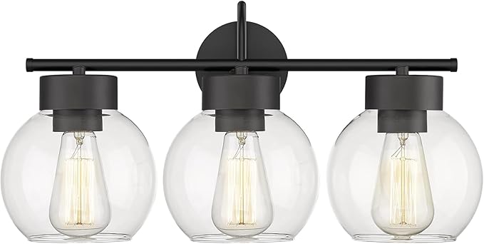 EAPUDUN 3 Lights Vanity Light Fixtures Over Mirror, Matte Black Farmhouse Bathroom Light Fixtures with Clear Glass Shades,Industrial Wall Light Fixture for Bathroom Over Mirror WLA1435-MBK