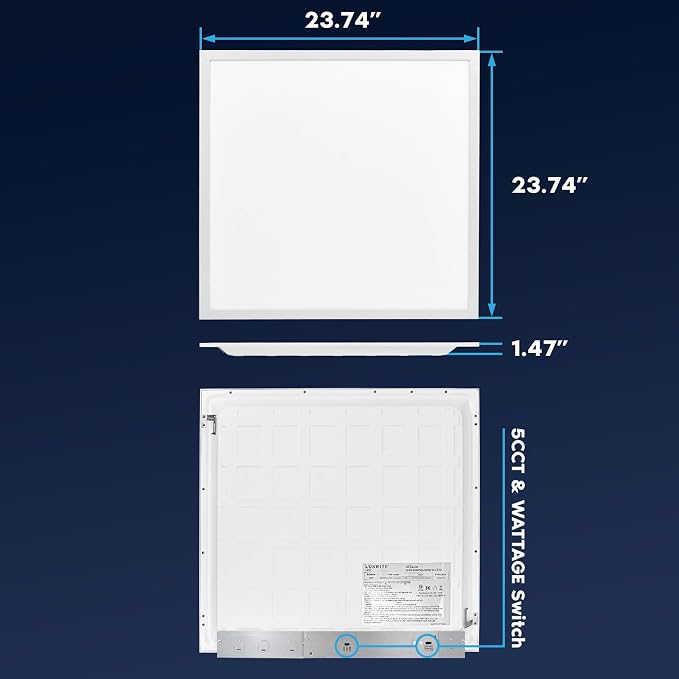 LUXRITE 2x2 FT LED Flat Panel Light, 5CCT Color Selectable 3000K 3500K 4000K 5000K 6500K, Wattage Selectable 20W/30W/40W, 5000 Lumens, LED Drop Ceiling Lights, 0-10V Dimmable, DLC & ETL (4 Pack)