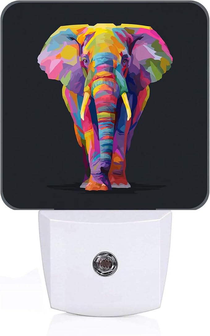 Colorful Elephant Night Light,Plug Into Wall with Dusk to Dawn Light Sensors, Warm Nightlights for Bedroom,Bathroom,Hallway,Kitchen,Gifts Ideal for Boys Girls Women Men
