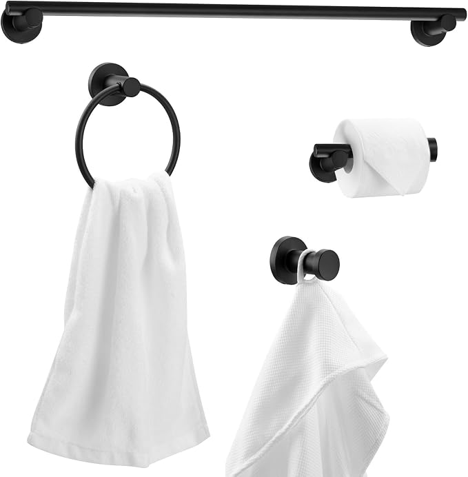 Globe Electric 63000203 5-Piece All-in-One Bathroom Set, 2-Light LED Vanity Light, Matte Black, 1200 Lumen, Towel Bar, Robe Hook, Toilet Paper Holder, Towel Ring, Bathroom Lights Over Mirror