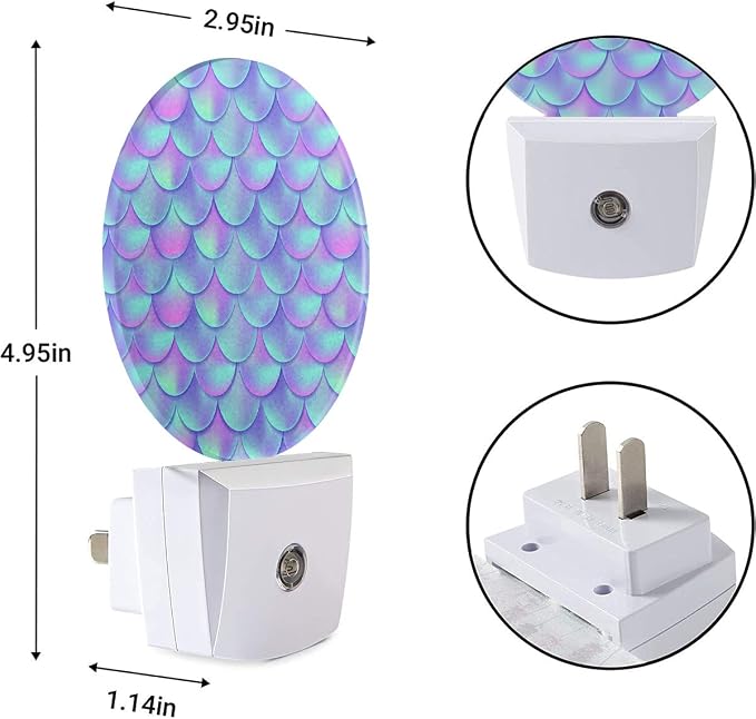 EKOBLA Mermaid Scales Night Light, Pink Purple and Blue Fish Scales Night Lights Plug Into Wall with Dusk to Dawn Sensor, Warm Nightlights for Bedroom, Bathroom, Hallway