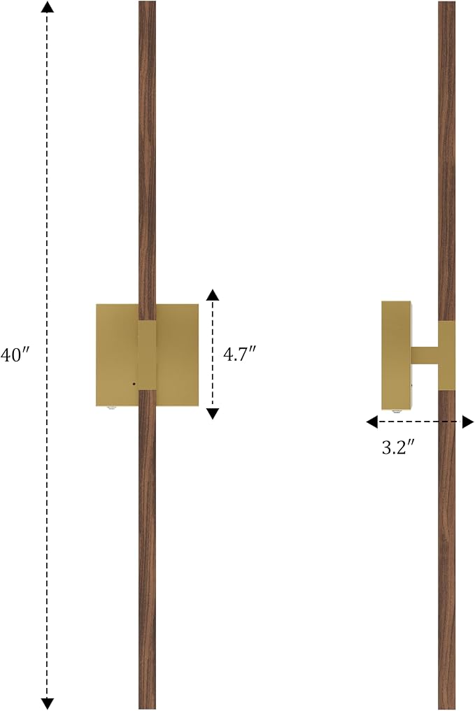 Rayogale Gold & Walnut Battery Operated Wall Sconce with Remote Control | 3000K-6000K Dimmable 8000mAh Rechargeable Wall Sconces Set of 2 with Timer for Living Room, Bedroom, Stairwell, 40 Inch