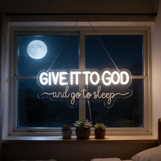 Give It to God and Go to Sleep Neon Sign Led Dimmable Neon Lights for Bar Room Home Art Wall Decor Party Window Living Room Decor Christmas' Birthday Gift (Warm white)