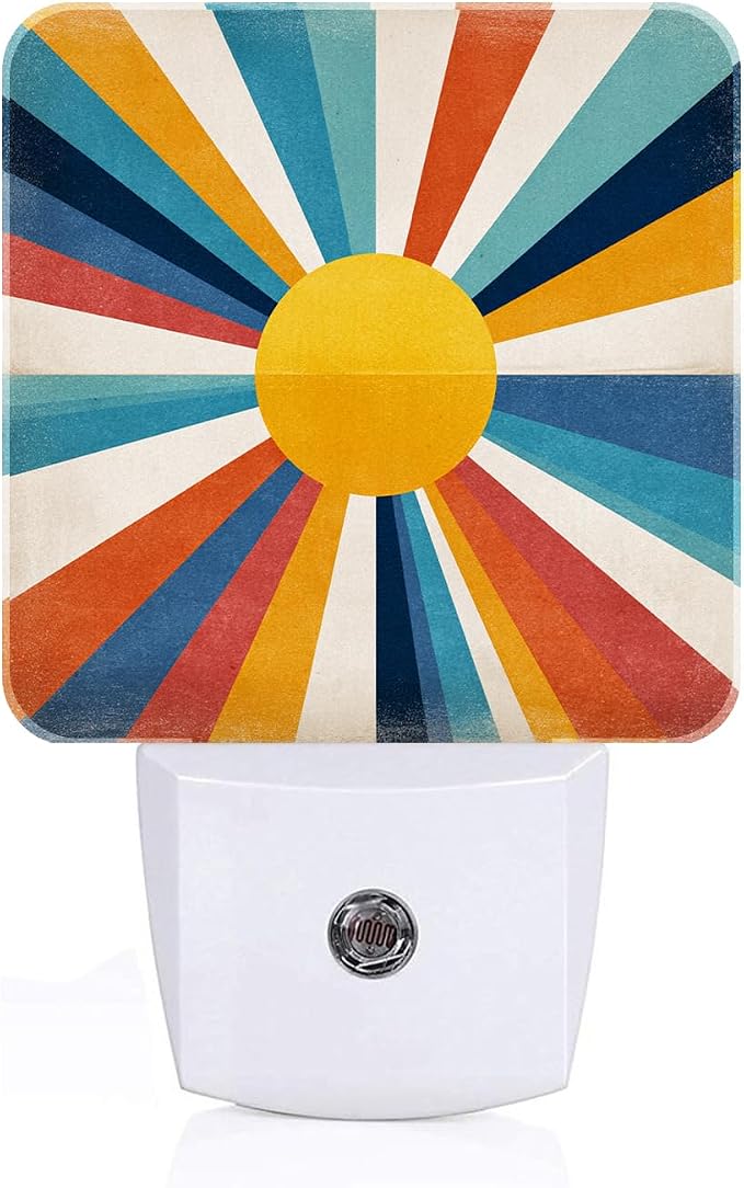 Colorful Sunburst Night Light,Plug Into Wall for Boys Girls Bedroom Decorative Square Night Light Lamp 0.5w Sleep Friendly