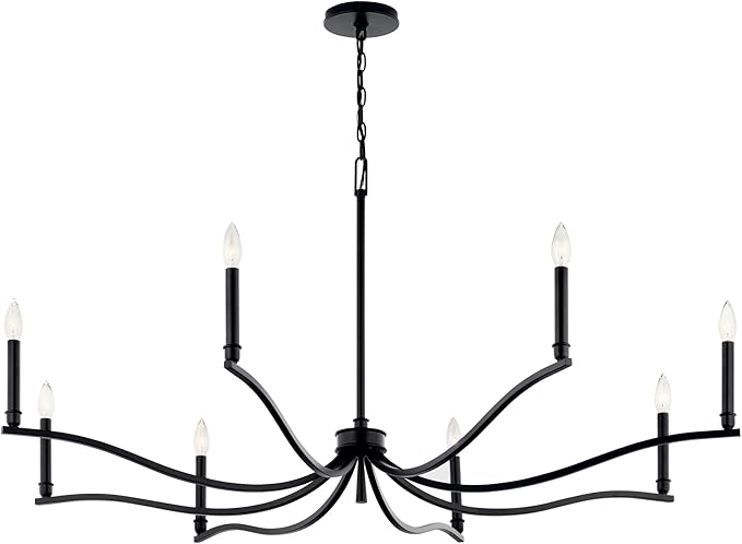 Kichler Malene 8-Light Chandelier, Updated Traditional Light in Black, Sloped Ceiling Compatible, for Foyer, Dining Room or Living Room (25" x 52"), 52697BK