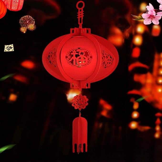 2 Pack Red Chinese Lanterns,Chinese New Year and Celebration Paper Lantern,Chinese Lucky Red Fu 3D Puzzle Lantern,Decor for Chinese New Year,Chinese Spring Festival