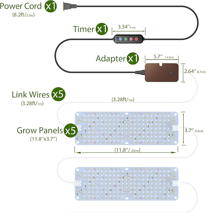 Full Spectrum 1152 LEDs Grow Lights,60W Plant Grow Lights for Indoor Plants with Daisy Chain Function, Sunlike Spectrum,4/8/12/16/20H Timer for Seed Starting(Pack 6)
