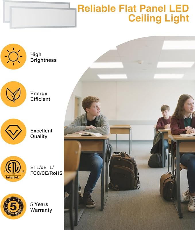 1x4 LED Flat Panel Light, Drop Ceiling Lights Fixture, Selectable Features, 20W/25W/30W/35W/40W, 3000K/3500K/4000K/5000K/6500K, Dimmable (0-10V), for Office Kitchen, ETL Listed (1x4FT-2Pack)