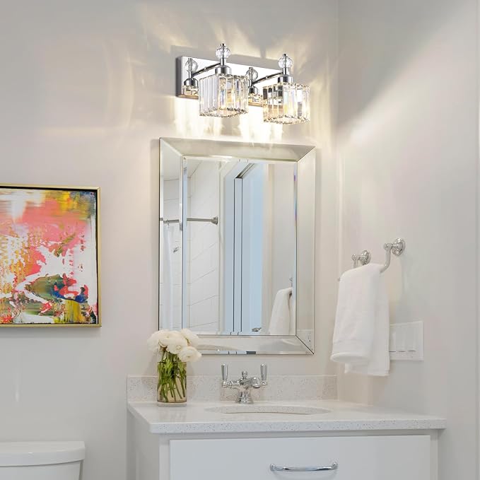 PRESDE Crystal 2 Light Bathroom Vanity Lights Chrom Bathroom Lights Fixtures Over Mirror Modern Bedroom Hallway