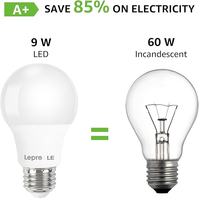 Lepro LED Light Bulbs 60 Watt Equivalent, 9W 800 Lumens Non-Dimmable, Daylight White 5000K, A19 E26 Standard Medium Base, 10000 Hour Lifetime 10 Count (Pack of 1)