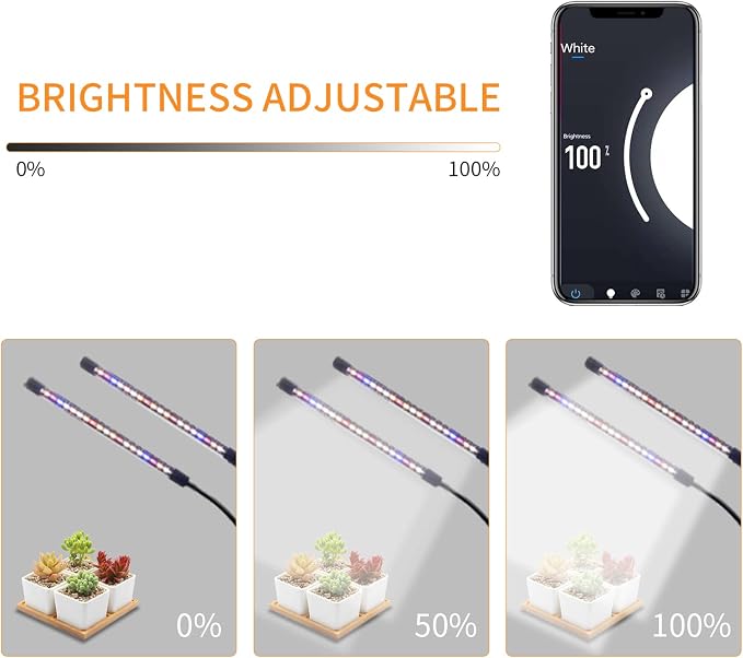 Led Grow Lights for Indoor Plants Full Spectrum, Smart WiFi Led Grow Light with Timer, Dimmable Clip on Grow Light App/Voice Control, Compatible with Alexa/Google/Siri (2 Tube)