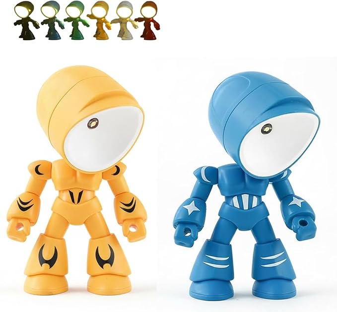 Lonely Robot Cartoon Cute Robot Design Companion Table Light, LED Mini Night Light Lonely, 2 in 1 Magnetic Base Creative Table Lamp (Yellow+Blue)