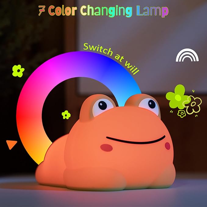 Cute Frog Night Light for Kids, 7 Color Touch Control Silicone Animal Night Light, 3-Level Dimmable Lamp, Rechargeable Squishy Lamp with Timer, Frog Gift for Toddler Boys Girls Christmas Decor (Frogs)