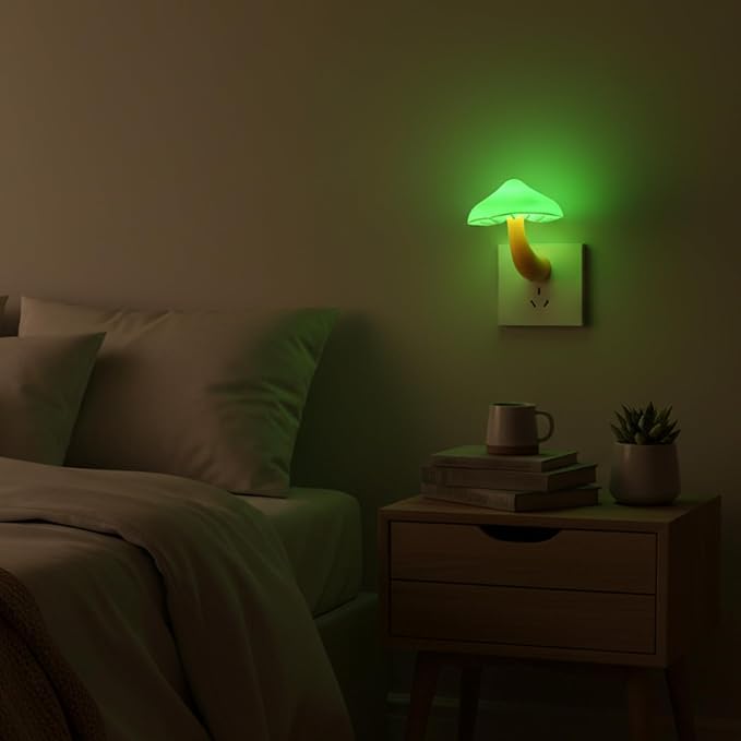 LED Mushroom Night Light Plug in Lamp, 2 Pack Night Lights Plug into Wall, Dusk to Dawn Sensor NightLight for Adults Kids Room Bedroom Bathroom Hallway Kitchen Green