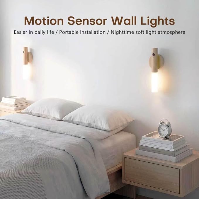 Motion Sensor Wall Lights, Rechargeable Battery Operated Wall Sconce, 2PC | LED Sconce or Handheld Lighting, Automatic Induction & Constant Light, Magnet Magnetic Base, for Hallway,Stairway,bedroom