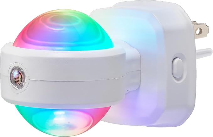 GE Plug in Color Changing Night Light with Dusk to Dawn Sensor, Wall Wash | for Home Decor Color Changing Dimmable Rotating Dusk to Dawn Sensor, Ambient Lighting, Apartment Essentials