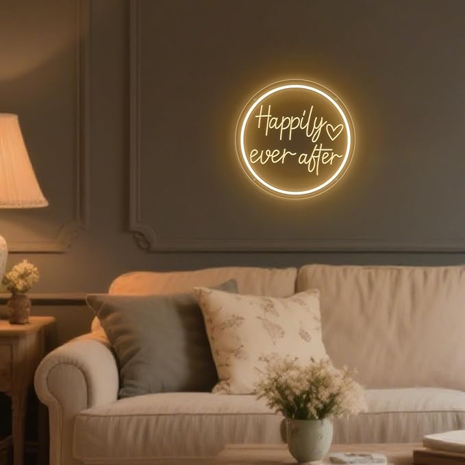 Happily Ever After Neon Sign Dimmable LED Neon Lights Sign for Wall Decor USB Powered LED Sign for Wedding Anniversary Valentine's Celebrations Bedroom Art Sign Decorations 30CM*30CM