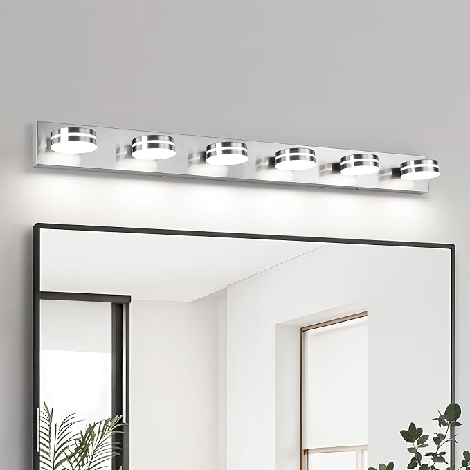 6 Light Brushed Nickel Vanity Light Fixtures, 47.24in 36W | LED Dimmable Bath Lights, Modern Wall Mounted Lighting Fixture with Rotating Lamp Head, Acrylic Metal, 5CCT Dimmable