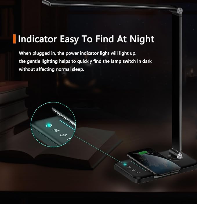 AFROG 8-in-1 LED Desk Lamp with 10W Fast Wireless Charger,USB Charging Port,Desk Lamps for Home Office,5 Color Mode 7 Brightness Desk Light Night Light,40Min Timer, Reading Table Lamp for Bedroom