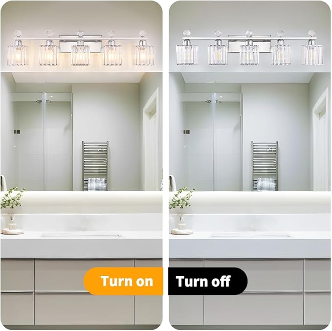 Bathroom Vanity Lights Over Mirror - Easy Installation with Clear Guide, 5-Light Shadow-Free Design, Chrome Crystal Finish - for Modern Home Bathroom Lighting Fixtures in DIY Projects