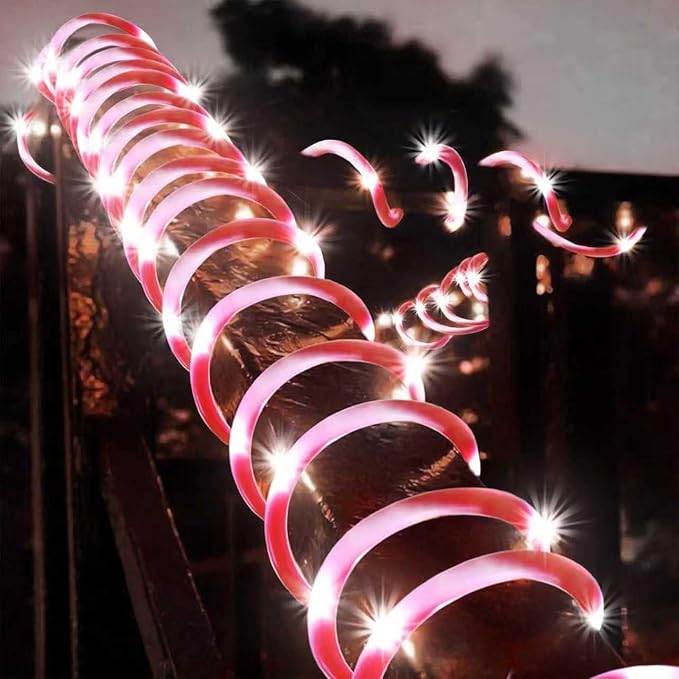 YEGUO Solar Rope Light Outdoor Waterproof, 66ft 200 LED Candy Cane String Lights, 8 Modes Tube Christmas Lights in Clear Thin Tube
